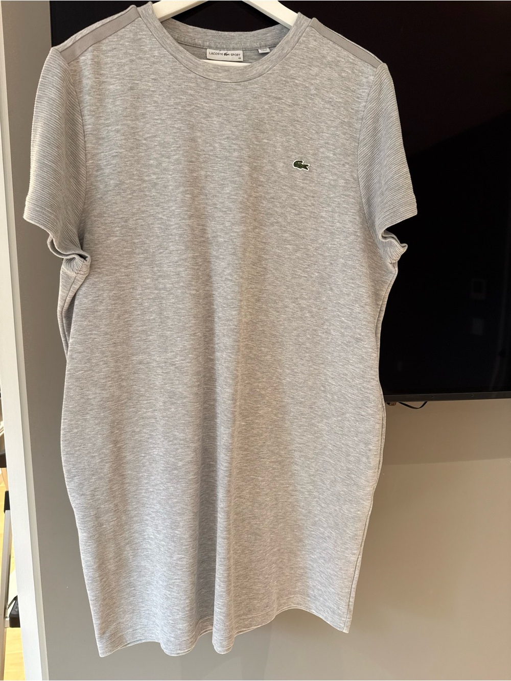 Lacoste Light Gray Knit Midi Dress with Crocodile Logo